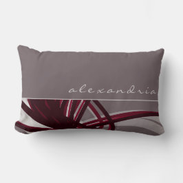 グレー&ワイン抽象芸術リボン |名パーソナライズされた前 ランバークッション