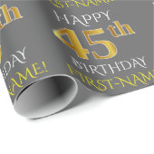 グレー+偽金色の"HAPPY 45th BIRTHDAY" ラッピングペーパー (ロールコーナー)