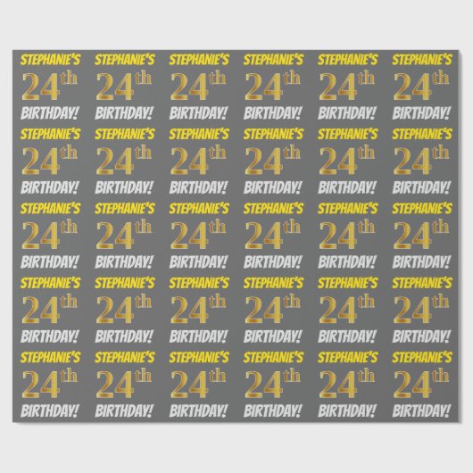 グレー、偽金色、「24歳の誕生日」 ラッピングペーパー (フラット)