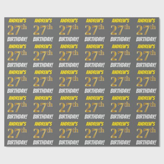 グレー、偽金色、「27歳の誕生日」 ラッピングペーパー (フラット)