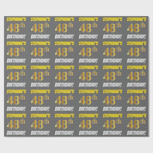 グレー, 偽/模倣ゴールド, "48歳の誕生日" ラッピングペーパー (フラット)