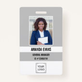 グレー |写真社員ロゴまたはQRコードセキュリティ バッジ (正面)