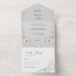 グレー | 分離型 RSVP | シンプルな結婚式 オールインワン招待状