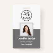 グレー、従業員の写真ID、QRコード付き、会社 バッジ (正面)