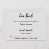 グレー「悪い！」 延期結婚の発表 招待状 (正面/裏面)