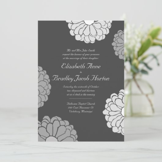 グレー《植物》百日草フラワー結婚式招待状 招待状 (スタンド正面)