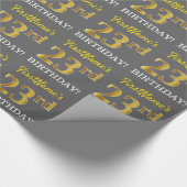 グレー、模倣金ゴールドルック"23番目の誕生日" ラッピングペーパー (角)