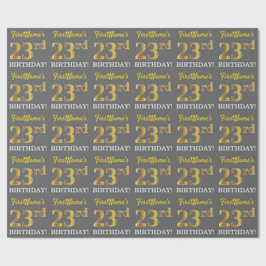 グレー、模倣金ゴールドルック"23番目の誕生日" ラッピングペーパー (フラット)