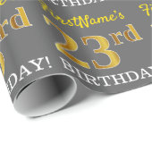 グレー、模倣金ゴールドルック"23番目の誕生日" ラッピングペーパー (ロールコーナー)