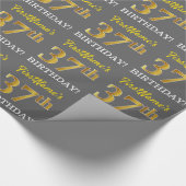 グレー、模倣金ゴールドルック"37誕生日" ラッピングペーパー (角)