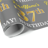グレー、模倣金ゴールドルック"37誕生日" ラッピングペーパー (ロールコーナー)