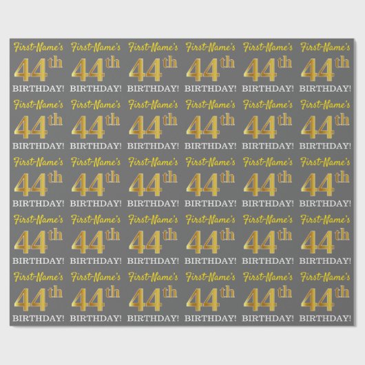 グレー、模倣金ゴールドルック"44誕生日" ラッピングペーパー (フラット)