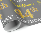 グレー、模倣金ゴールドルック"44誕生日" ラッピングペーパー (ロールコーナー)