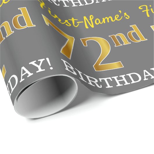 グレー、模倣金ゴールドルック"72番目の誕生日" ラッピングペーパー (ロールコーナー)