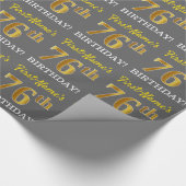 グレー、模倣金ゴールドルック"76誕生日" ラッピングペーパー (角)