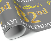 グレー、模倣金ゴールドルック"82番目の誕生日" ラッピングペーパー (ロールコーナー)