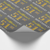 グレー、模造金ゴールドルック"51誕生日" ラッピングペーパー (角)