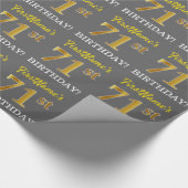 グレー、模造金ゴールドルック"71誕生日" ラッピングペーパー (角)