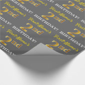 グレー、模造金ゴールド見た"2nd BIRTHDAY" ラッピングペーパー (角)