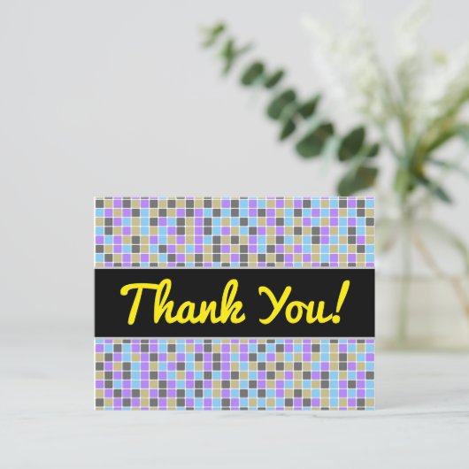 グレー、紫、ベージュ、青の正方形/タイルのパターン ポストカード (スタンド正面)