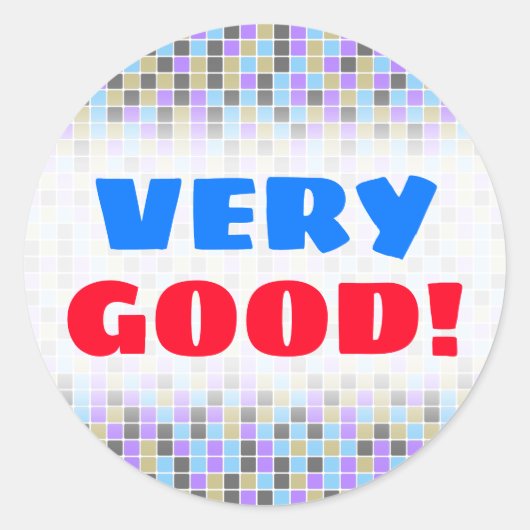 グレー、紫、ベージュ、青の正方形/タイルのパターン ラウンドシール (正面)