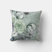 グレー/緑のバラ クッション (正面)