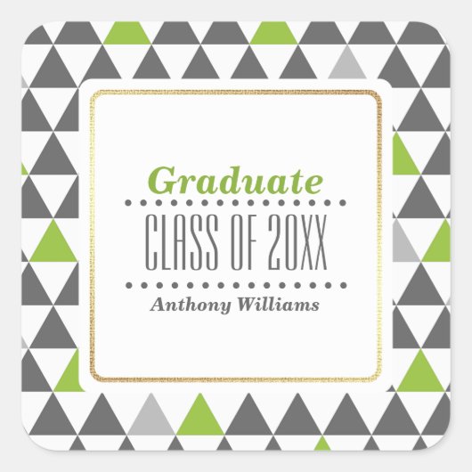 グレー |緑の幾何学模様のカスタムグラデーション スクエアシール (正面)