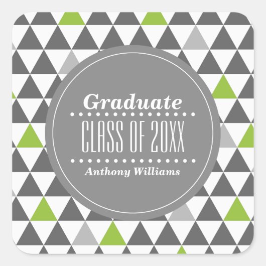 グレー |緑の幾何学模様のカスタムグラデーション スクエアシール (正面)