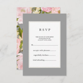 グレー |赤面ピンクの牡丹結婚の 出欠カード