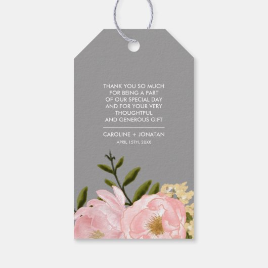 グレー |赤面ピンク牡丹ありがとう結婚。 ギフトタグ (裏面)