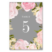 グレー |赤面ピンク牡丹の水色結婚の テーブルナンバー (裏面)
