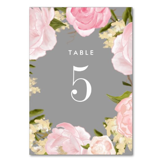 グレー |赤面ピンク牡丹の水色結婚の テーブルナンバー (正面)