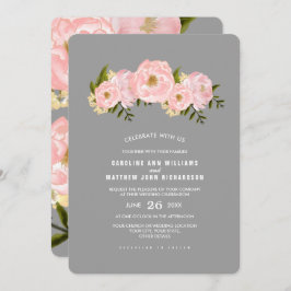 グレー |赤面ピンク牡丹の水色結婚の 招待状