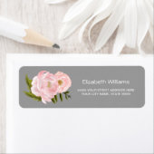 グレー |赤面ピンク牡丹差出人住所ラベル ラベル (インサイチュ)