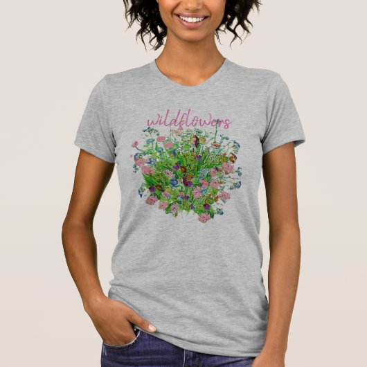 グレー 野の花Tシャツ  Tシャツ (正面)