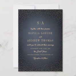 グレー&金ゴールドグリッター洗練モノグラム結婚ズ 招待状