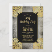 グレー |金ゴールドビクトリアンレース90th誕生日パーティー 招待状 (正面)