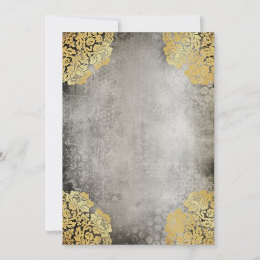 グレー |金ゴールドビクトリアンレース90th誕生日パーティー 招待状 (裏面)