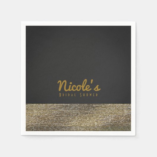 グレー&金ゴールドモダングラムシークインシックエレガントパーティー スタンダードカクテルナプキン (正面)