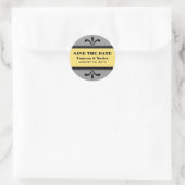 グレー/黄色のファンシーアールデコ日付シールを保存 ラウンドシール (バッグ)