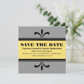 グレー/黄色のファンシーアールデコ日付招待状の保存 セーブザデート (スタンド正面)