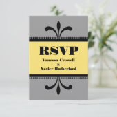 グレー/黄色のファンシーアールデコRSVPカード 出欠カード (スタンド正面)