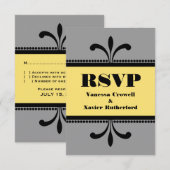 グレー/黄色のファンシーアールデコRSVPカード 出欠カード (正面/裏面)