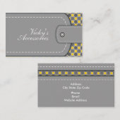 グレー、黄色のレザールックとパターンレトロ 名刺 (正面/裏面)