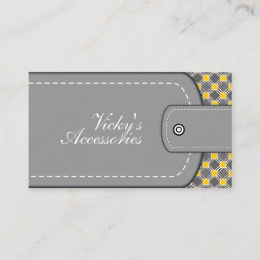 グレー、黄色のレザールックとパターンレトロ 名刺 (正面)