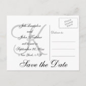 グレー、黒、名、モノグラム日付を保存 案内ポストカード (裏面)