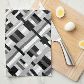 グレー、黒、白、グレーの対角線の格子模様 キッチンタオル (四つ折り)