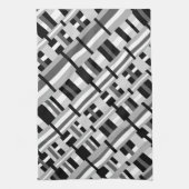 グレー、黒、白、グレーの対角線の格子模様 キッチンタオル (縦)