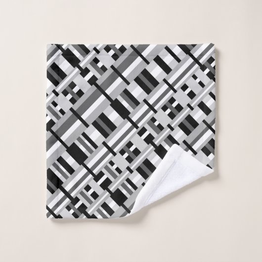 グレー、黒、白、グレーの対角線の格子模様 バスタオルセット (ウォッシュタオル)