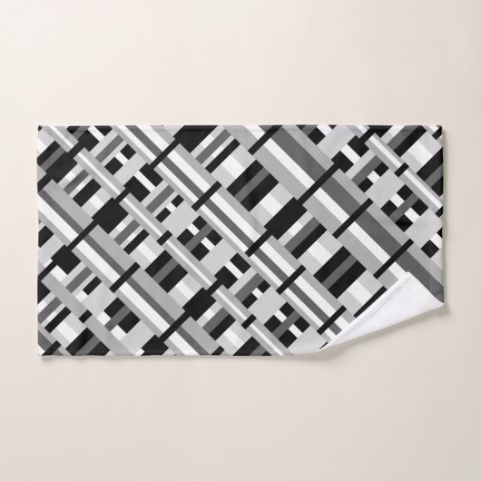 グレー、黒、白、グレーの対角線の格子模様 バスタオルセット (ハンドタオル)